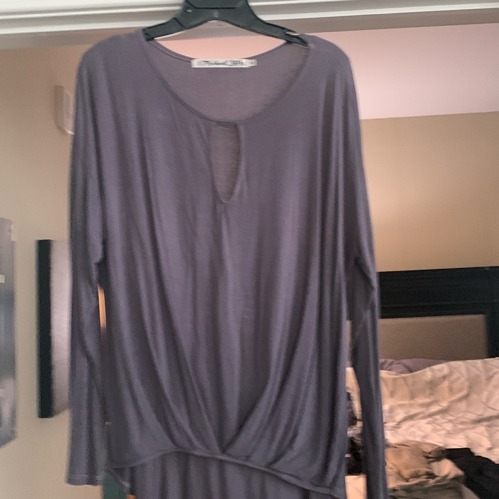 Michael Stars dark gray long sleeve blouse with keyhole neckline